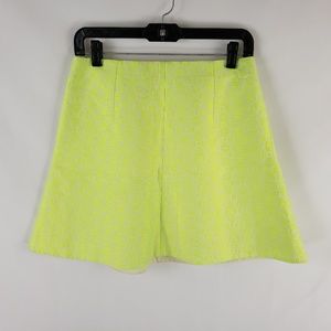 J Crew Fluted Skirt in Double Crepe Neon Yellow 4